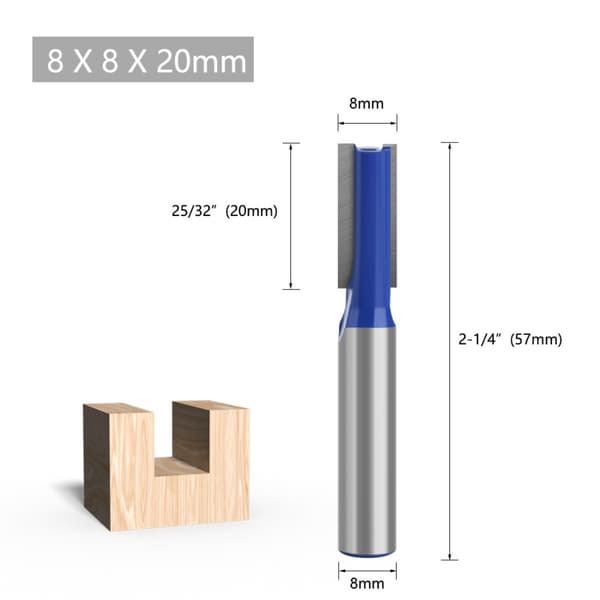 9st 8mm Skaft Träbearbetning Fräsbits Set - Rakt Spår Skärverktyg