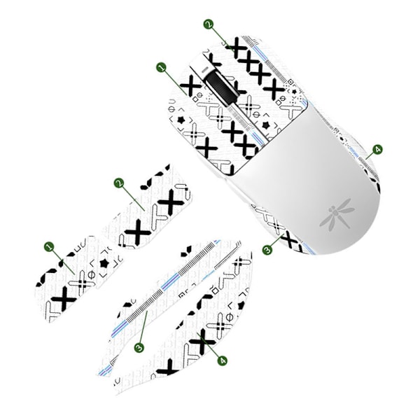 Forbedrede Grip Mouse Stickers - Hvidt Trykt Design