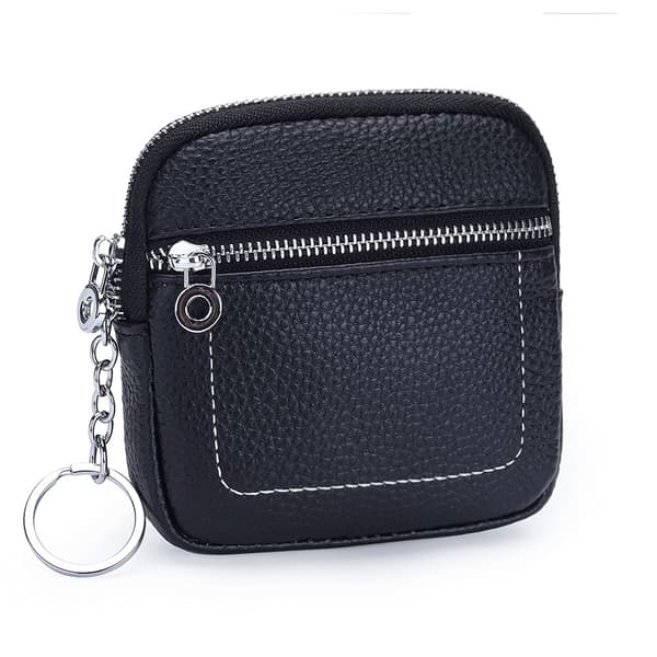 Stilfuld Mini Ægte Læder Møntpung med Lynlås Black Black