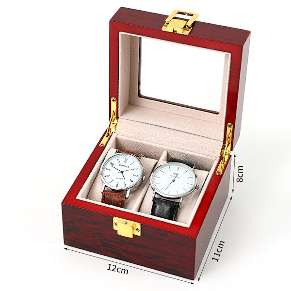 Lyxig klockbox för 2 klockor - Röd lackfinish