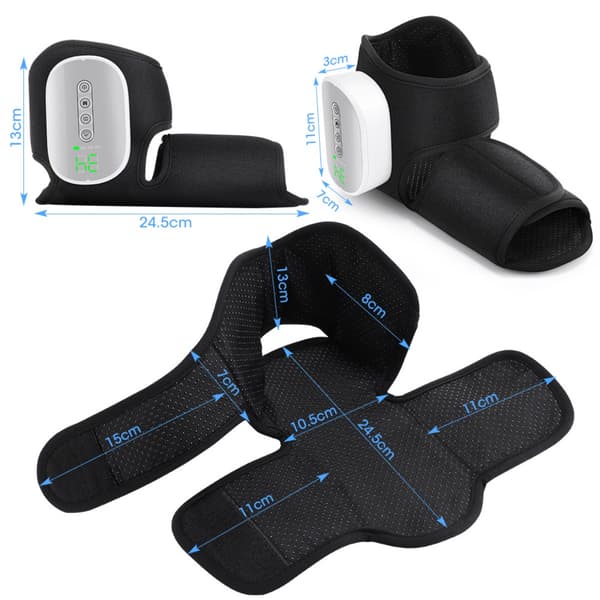 Fod- og ankelmassager x2 med opvarmet lufttrykskompression til hjemmebrug, 3 tilstande, 4 intensitetsniveauer, 3000mAh batteri, 15-min timer