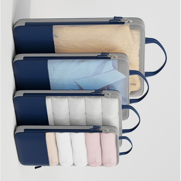Smarta Packkuber Set - 4 Resetillbehör för Optimal Klädförvaring Marinblå
