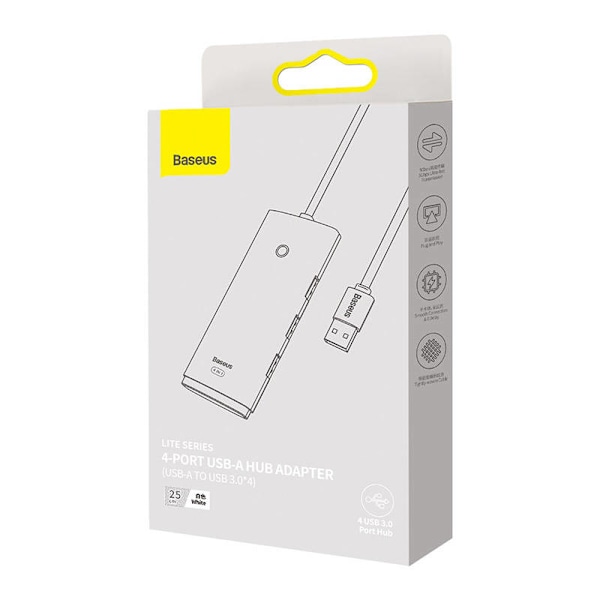 Baseus Lite Series Hub 4in1 USB till 4x USB 3.0, 25cm (vit)