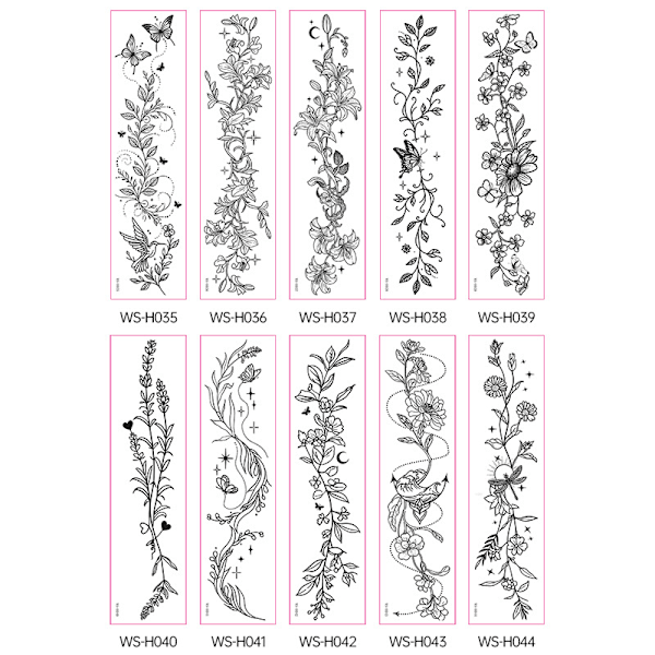Wildflower Temporary Tattoos - 10 Sheets Set