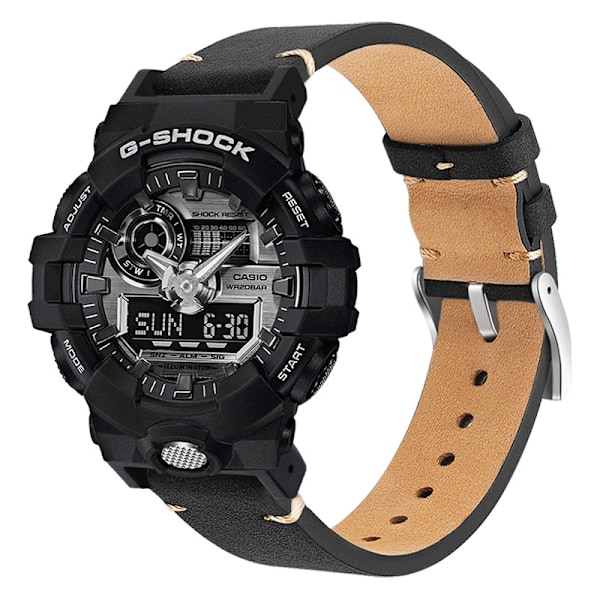 Aito nahkaranneke Casio G-SHOCK DW-5600/GWB5600/GA-2100 -kelloille model 1 Musta