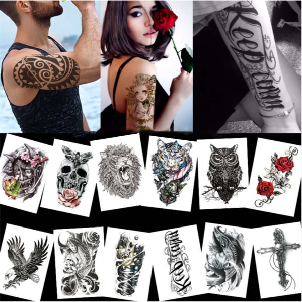 INF Stora temporära fake tatueringar 14 st Flerfärgad M