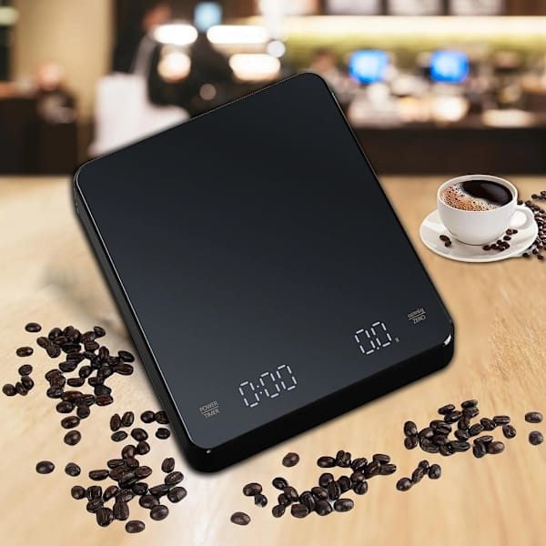 Högprecisions Digital Kaffevåg med Timer och LED-Display för Exakt Bryggning