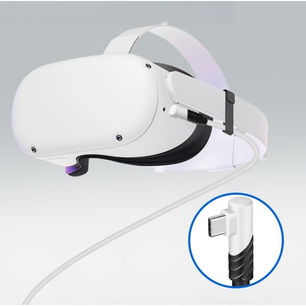 USB 3.0 A till C-datakabel för VR-headset, 90° vinklad design för kabelstyrning, kopparkärna PVC, vit, 3m/5m, kompatibel med Oculus Quest 2 5 m 5 m