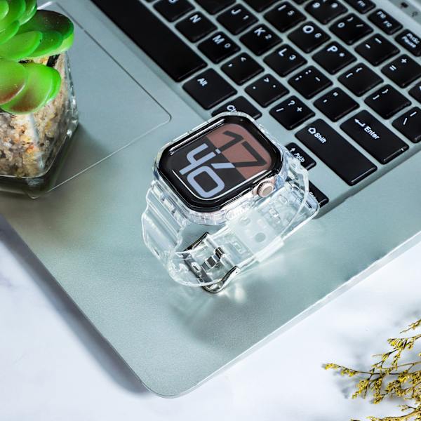 Silikonsportarmband för Apple Watch Series 9/10, 46mm, Transparent Svart Svart