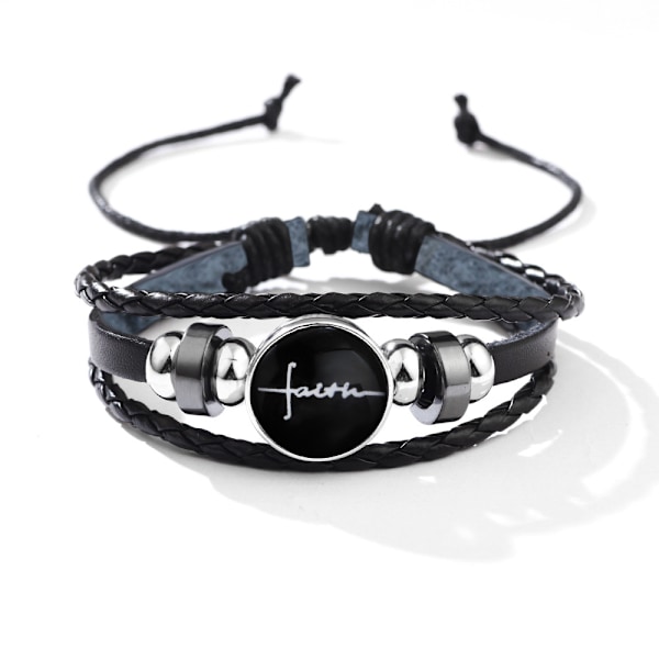 Svart läderarmband med spänne i glas med trosmotiv