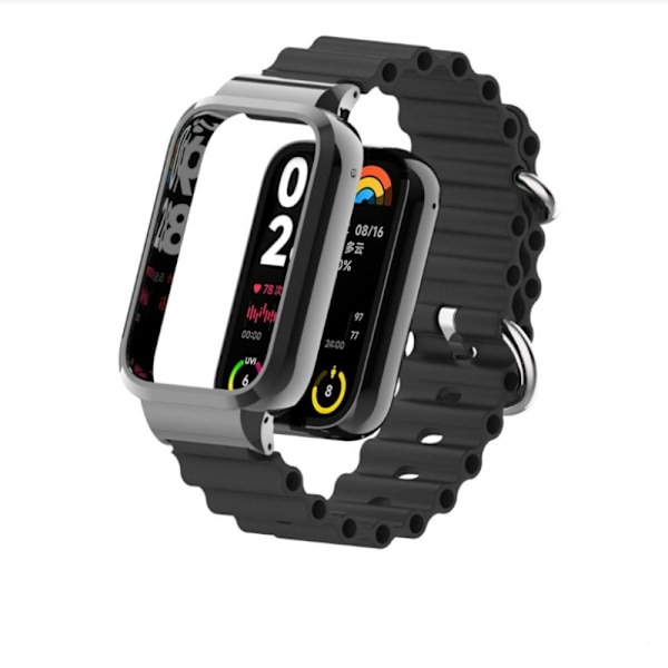 Xiaomi Band 8 Pro metallfodral Ocean Silikonrem Svart
