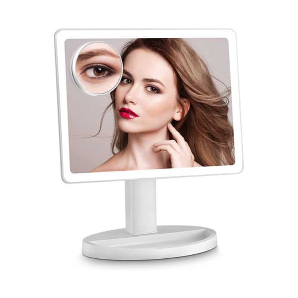 LED Makeup Spejl med Fire-Sided Lys - Batteri & USB Dual Power, Makeup Spejl til Daglig Brug White White