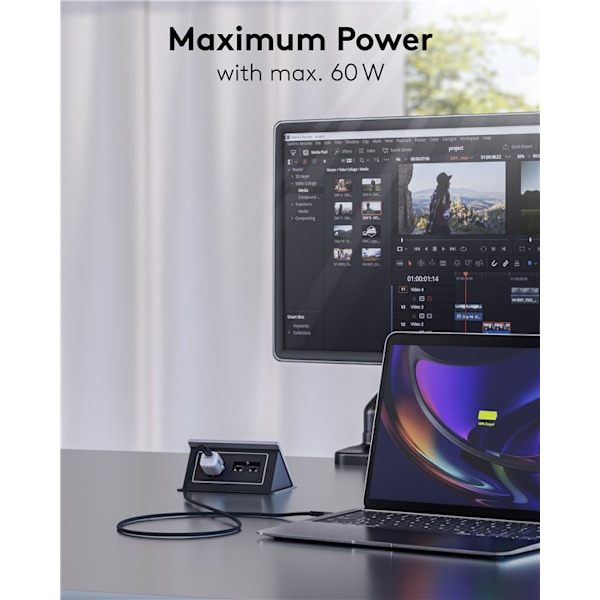 USB-C™ til USB-A superblødt tekstilkabel med metalstik, 3 m, sort