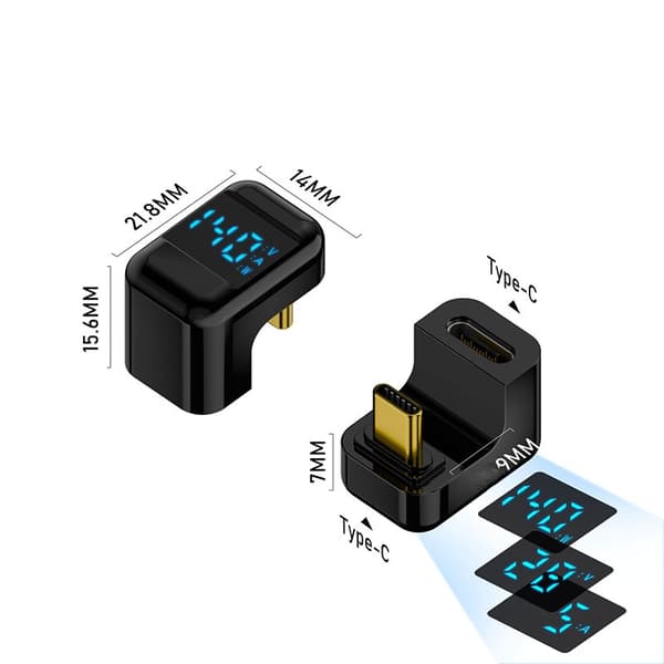 240W USB-C Hun til USB-C Han Adapter med Digital Display (2 stk) Black Black
