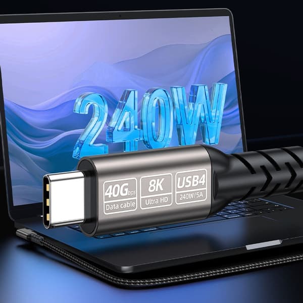 Vinklad USB4 Datakabel 40Gbps Höghastighetskabel - Stödjer 8K, 240W Laddning och Thunderbolt 4/3 för Bärbara Datorer 1 m 1 m