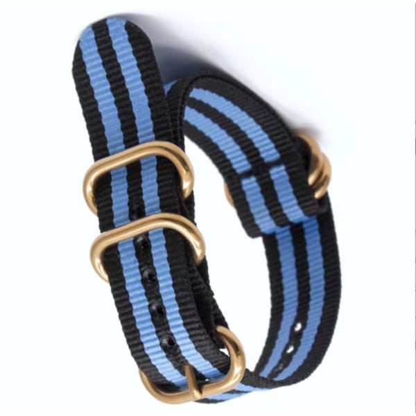 Nylonarmband med ovalt guldspänne Svart + Blå 22 mm