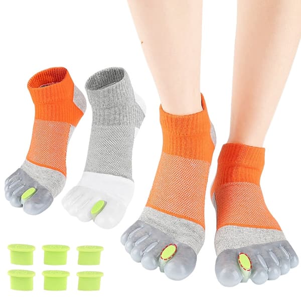 Justerbara Tåskiljesockor - Hallux Valgus Korrigering & Tåjustering Grey+Orange Grey+Orange