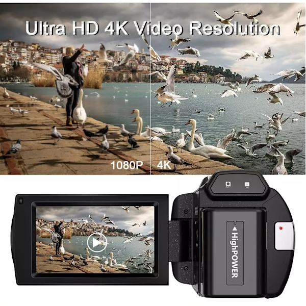 INF Videokamera 4K UHD / 48MP / 16x zoom vidvinkel / 32GB kort / mikrofon