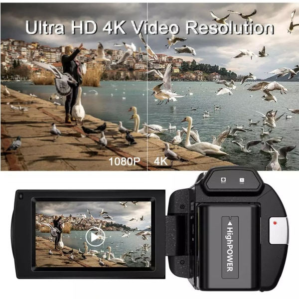 INF Videokamera 4K UHD/48MP/16x zoom vidvinkel/vidvinkelobjektiv/32GB kort/mikrofon