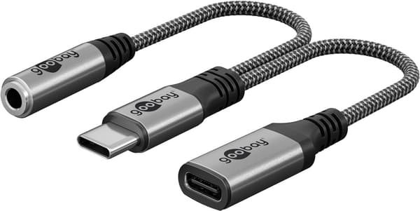 Sovitin USB-C™–USB-C™ ja 3,5 mm AUX-liitäntä