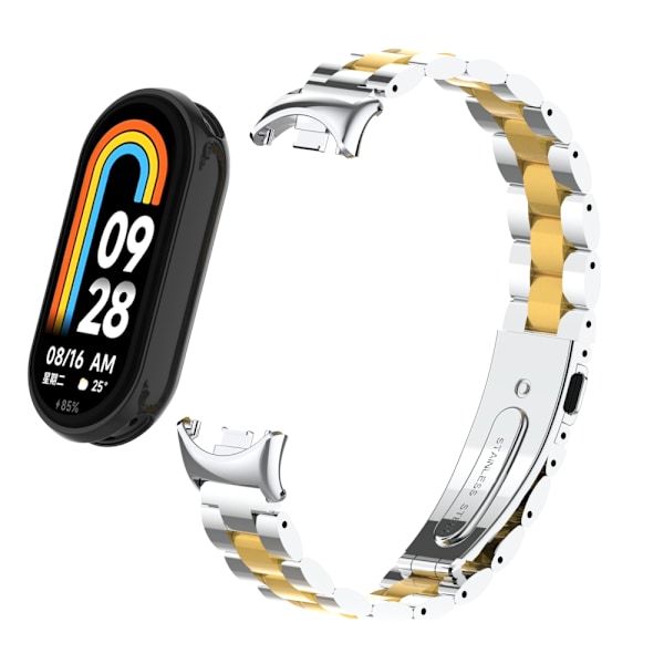 Stilfuldt rustfrit stål armbånd til Xiaomi Mi Band 9 Sølv