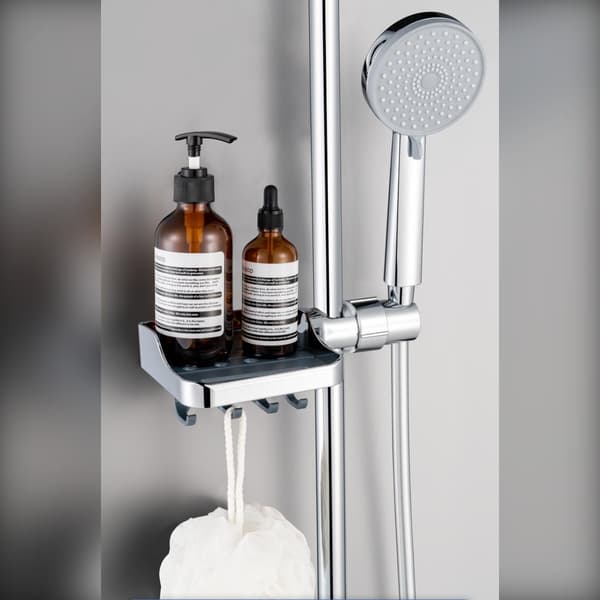 Shower Head Shelf Bracket with Storage Hooks ABS rail-mounted shower caddy kompatibelt med 18-26mm round rail Silver Silver