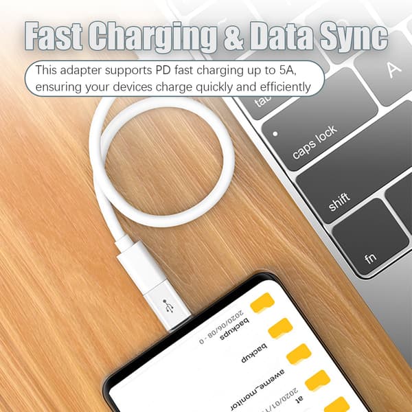Android til USB-C-adapter til hurtig opladning og dataoverførsel, 2-pak kort adapter med PD 5A til Android-enheder, plug-and-play til rejse og daglig White