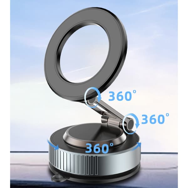 Magnetisk mobilholder til bil med vakuumsugefod, dobbeltsidede magneter og 720° rotation til navigation