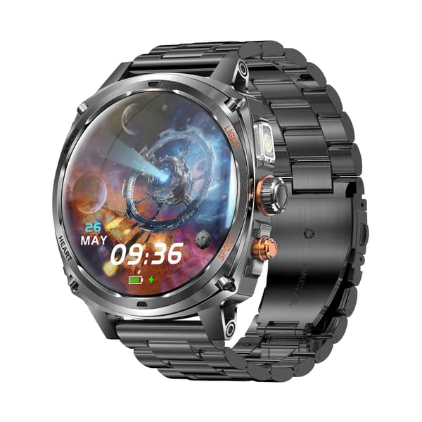 Musta monitoiminen älykello AMOLED-näytöllä, Bluetooth-puhelu- ja terveydentilan seurannalla