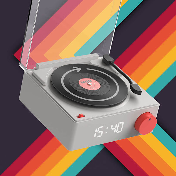 Högtalare Väckarklocka Vinyl Retro Grå