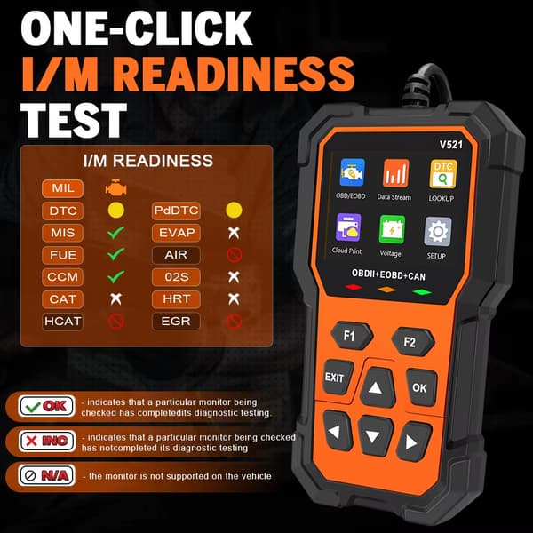 OBD2 Bluetooth -vikakoodinlukija 2.8 inch värinäytöllä, live data, freeze frame, EVAP/O2-testit, Mode 6/8, korjaamoille