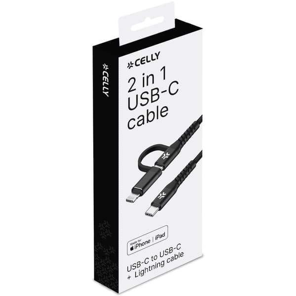 2-i-1-kabel USB-C/USB-A till USB-C/Lightning  60W 2m Svart