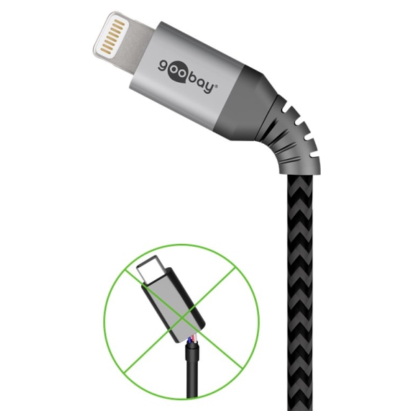 Lightning-USB-C™ textilkabel med metallkontakter, 0,5 m