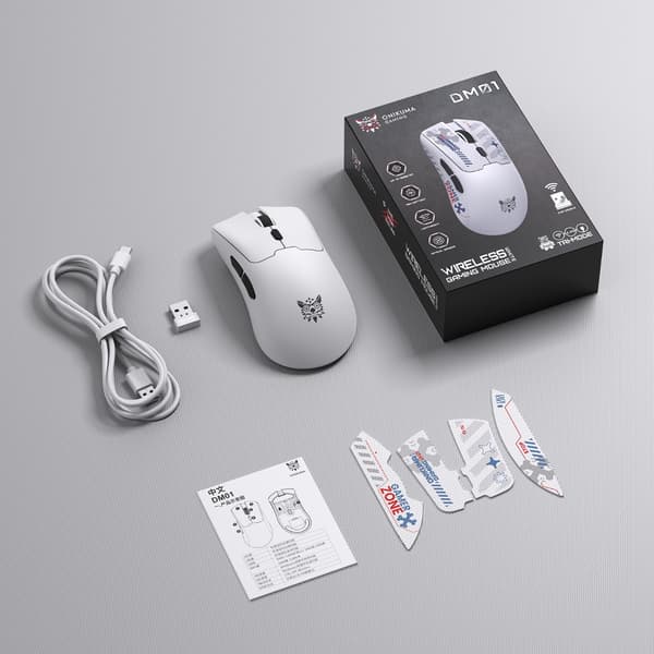 Wireless Gaming Mouse D01 - Tri-läge 2.4G/Bluetooth/Kabelanslutning, S205-sensor, upp till 12800 DPI, 6 knappar, ABS White White