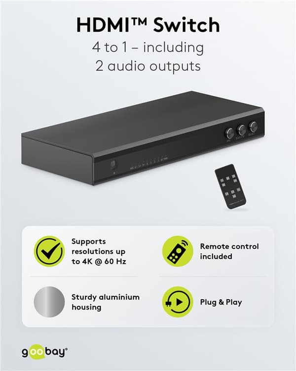HDMI switch box 4 til 1 med lydudgang