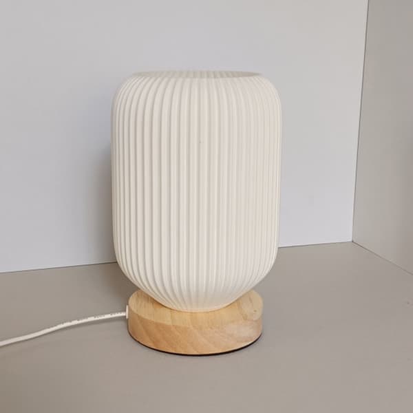 USB Dæmpbar 3D-printet Bordlampe med Træfod - Moderne Sengelampe