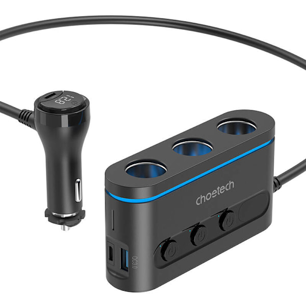 Choetech auton tupakansytyttimen jakaja 3 liitäntää 2C+1A