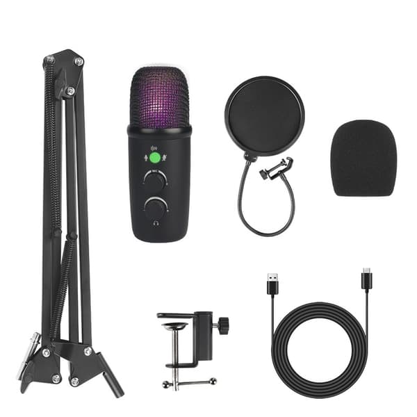 USB Kondensatormikrofon Kit - Studioinspelning & Streaming Mikrofon med Justerbart Stativ