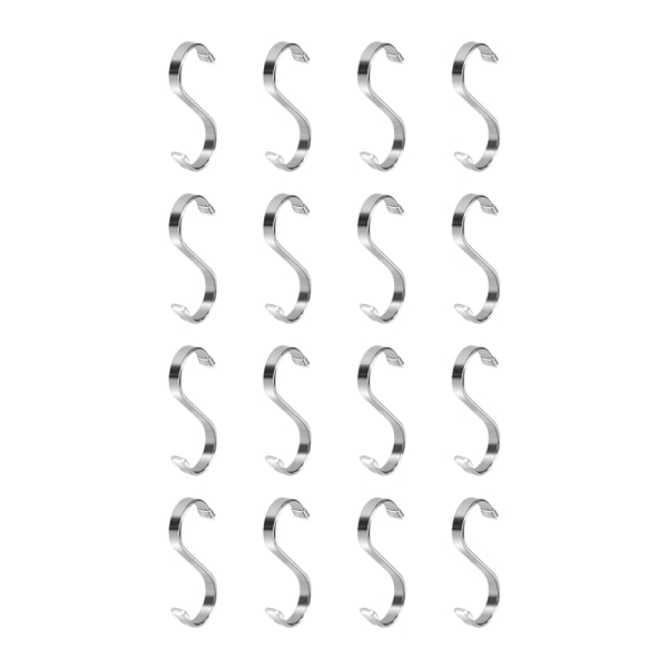 Rostfritt stål platt S krokar hängare för hemmakök användning 16-pack Silver 7 cm