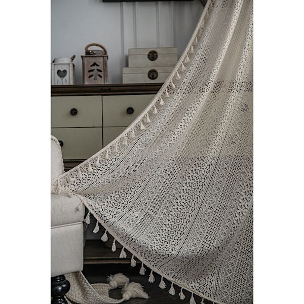 Macrame gardinhållare, gardinuppsättningar i bomullsrep XL