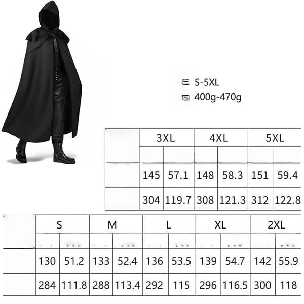 Svart Hooded Cape Monk Robe - Medeltida Wizard Kostym M M