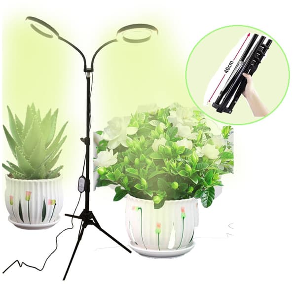 Dobbelthovedet plantelysvækstlampe med stativ (EU-stik)