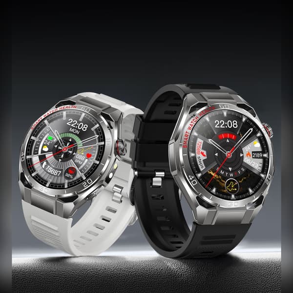 Smartwatch kompatibelt med Android och iOS - Brun läder+gummi band, 1.47in AMOLED, ECG Support