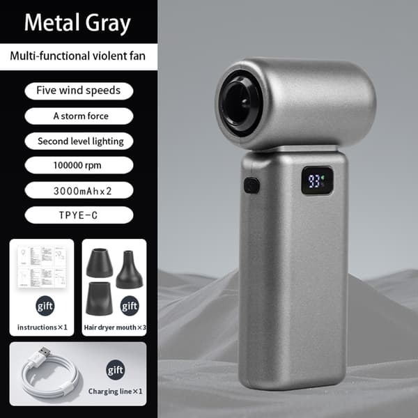 Håndholdt ventilator: Bærbar køling med LED-display Grey Grey