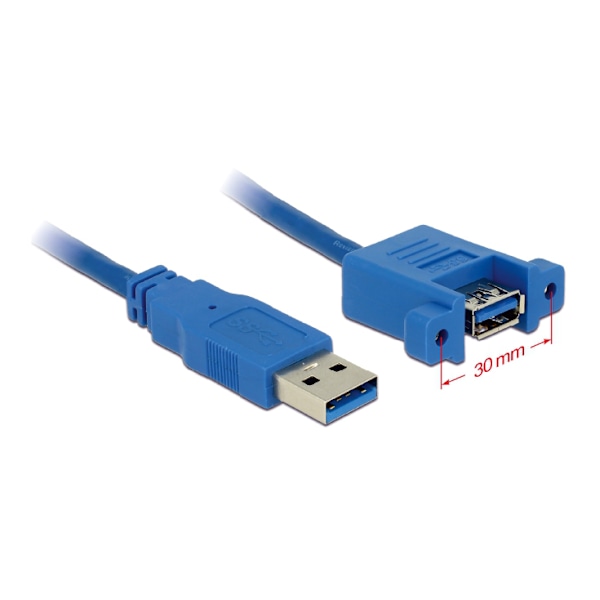 Cable USB 3.0 Type-A male>USB 3.0 Type-A fe panel-mount 1m