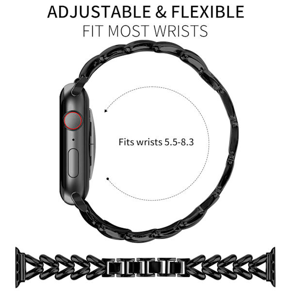 Urrem til Apple Watch 10/Ultra 2, 38/40/41 mm - Tyndt flettet rustfrit stål Sort