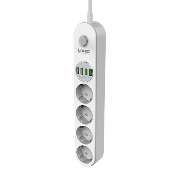 Eldosa med 4 AC-uttag, 4x USB, LDNIO SE4432, 2m (vit)