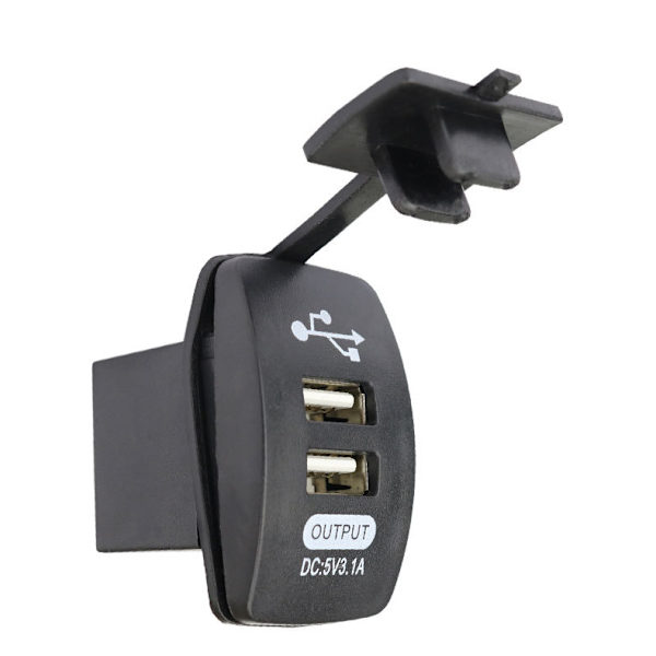 Afrundet dobbelt USB biloplader Black+Blue Black+Blue