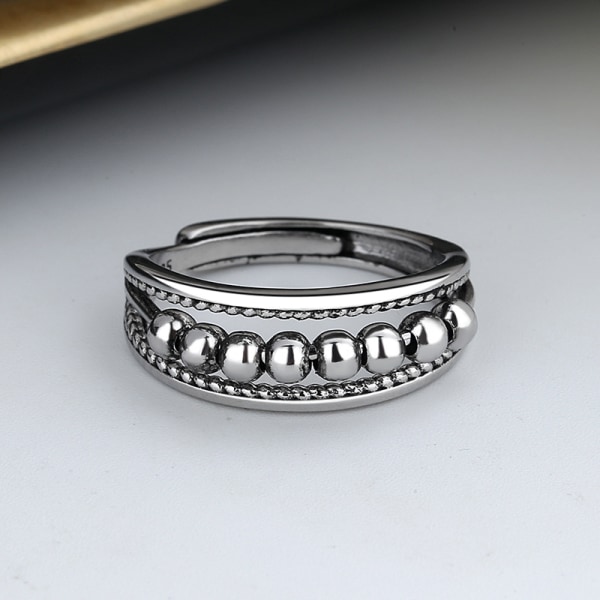 Anti-stress ring med drejelige perler justerbar sølv Sølv S Sølv S