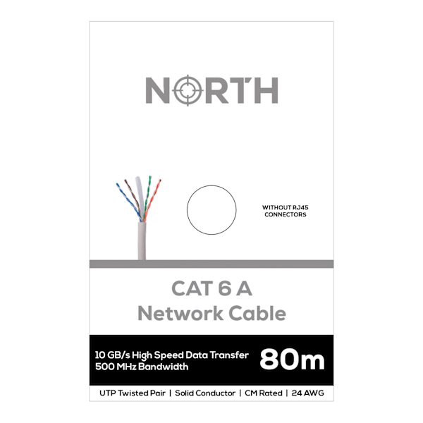 NORTH Nätverkskabel Cat6A UTP Vit 80m kontaktlös Solid 10Gb/s 50